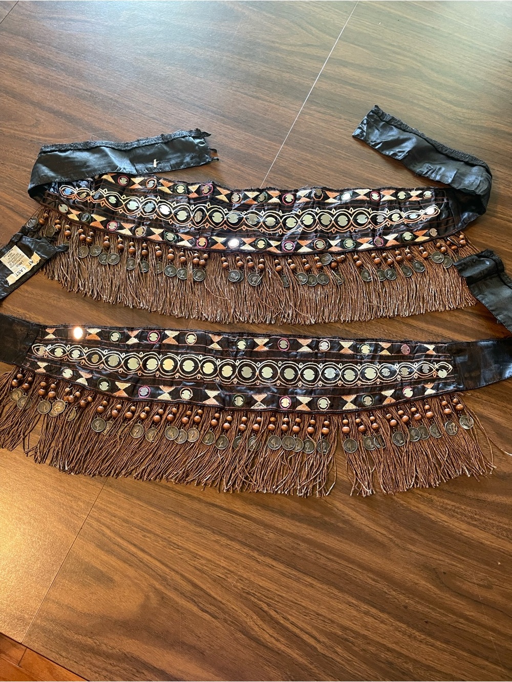 At Last Brown Fringe Coin Embellished Boho Hip Belt